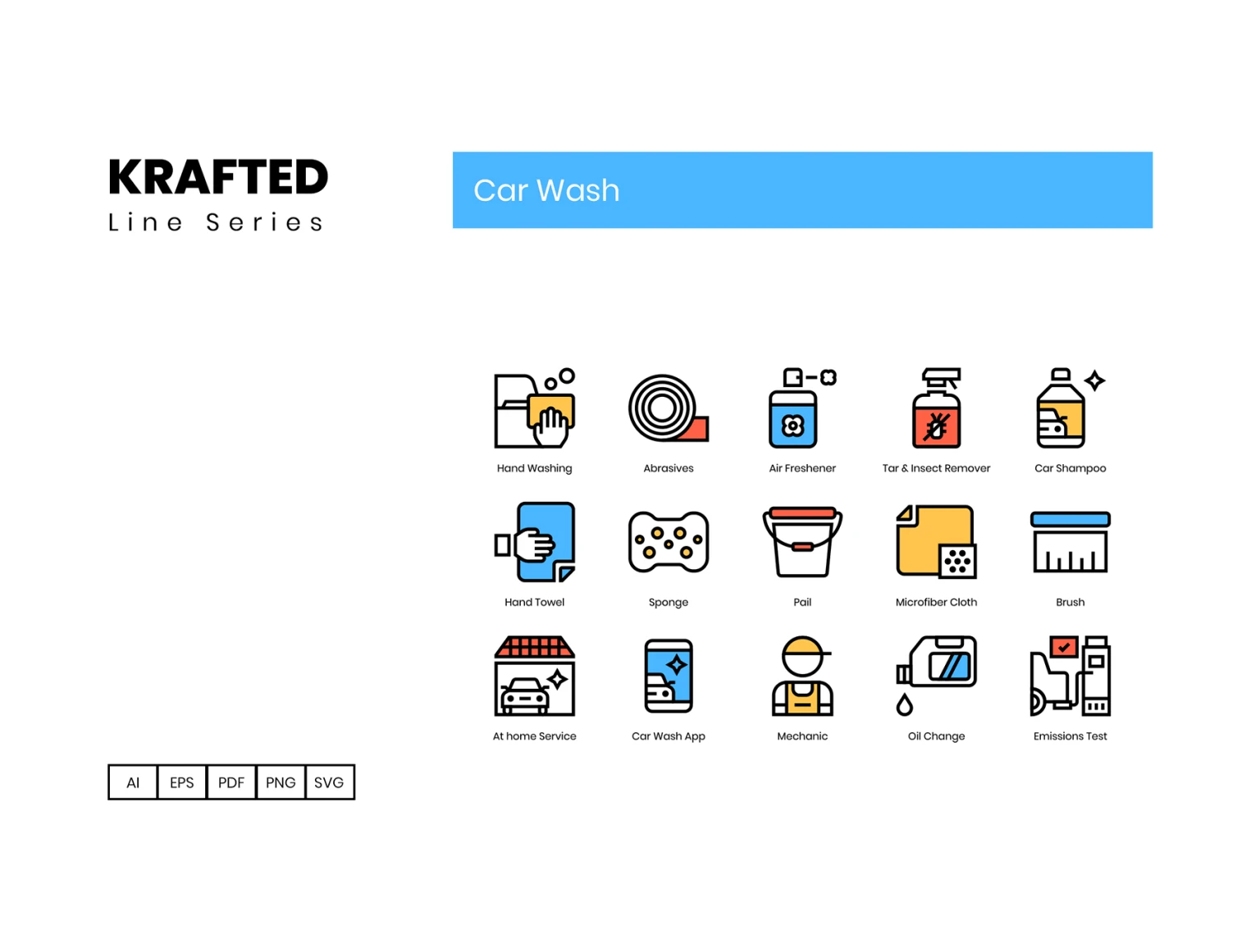 Car Wash Icons - Krafted Line Series