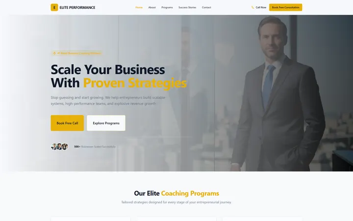 Business Coaching GoHighLevel AI Studio website template home page design