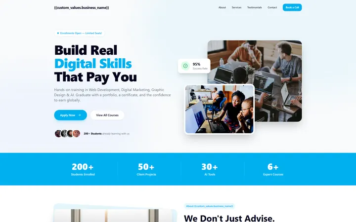 Business Coaching GoHighLevel AI Studio website template home page design