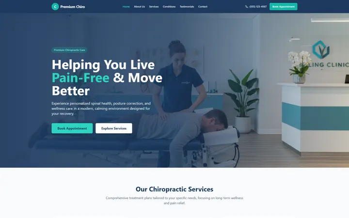 Chiropractic GoHighLevel AI Studio website template home page design