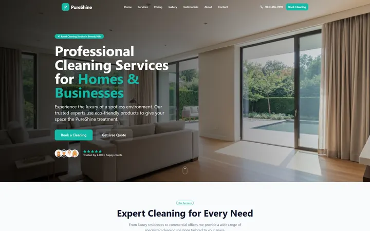 Cleaning Services GoHighLevel AI Studio website template home page design