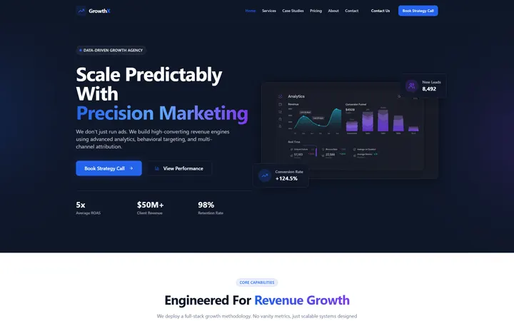 Digital Marketing GoHighLevel AI Studio website template home page design