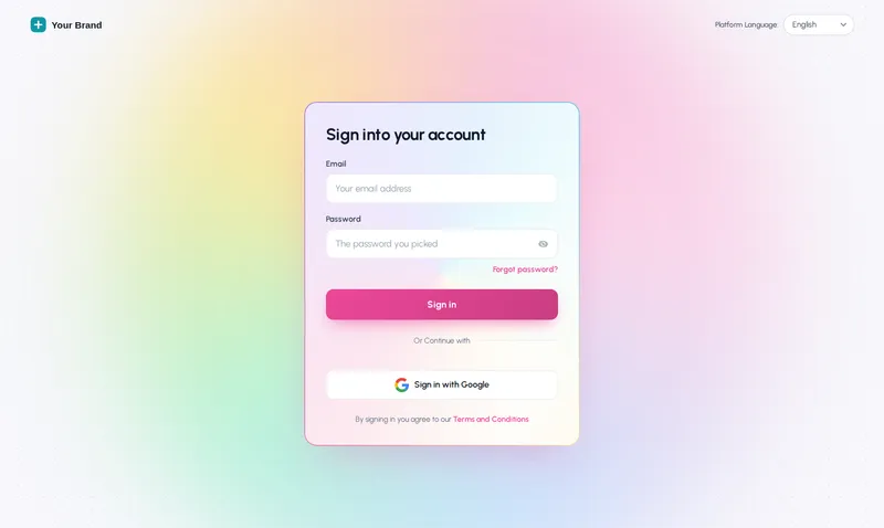 GoHighLevel agency login page with the Holographic design: pearl background and an iridescent foil border