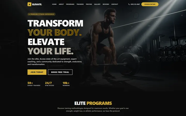 Gym & Fitness GoHighLevel AI Studio website template home page design