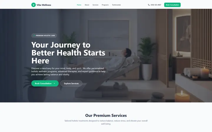 Health & Wellness GoHighLevel AI Studio website template home page design