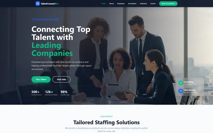 Hiring & Staffing GoHighLevel AI Studio website template home page design