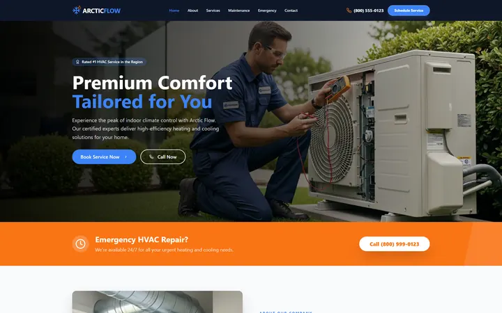 HVAC GoHighLevel AI Studio website template home page design