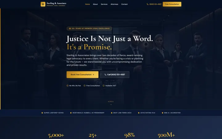 Legal GoHighLevel AI Studio website template home page design