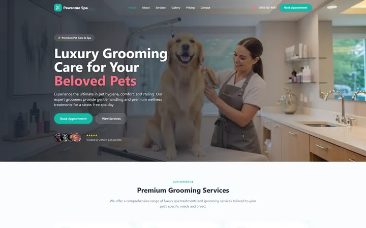 Pet Care GoHighLevel AI Studio website template home page design