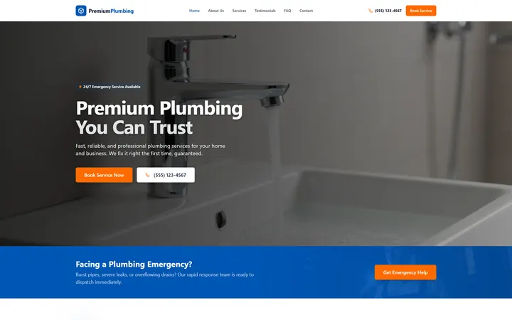 Plumbing GoHighLevel AI Studio website template home page design