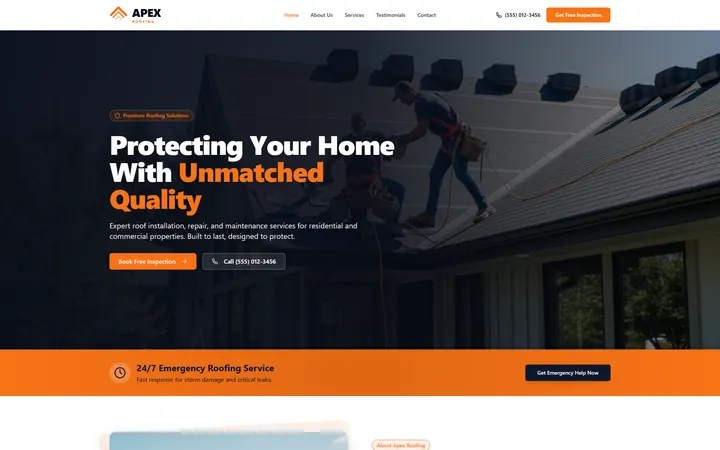 Roofing GoHighLevel AI Studio website template home page design