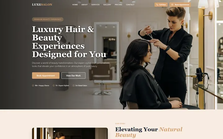 Salon & Barber GoHighLevel AI Studio website template home page design