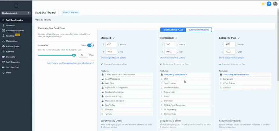 Gohighlevel SAAS plan Pricing 3