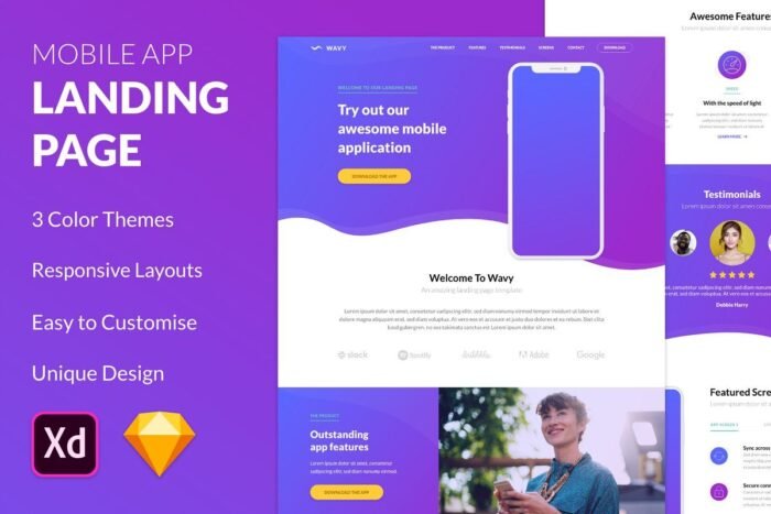 Wavy Mobile App Landing Page - Image 1