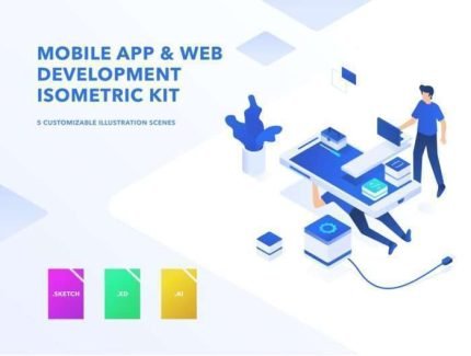 Mobile App & Web Development Isometric (5 Scenes) - AI