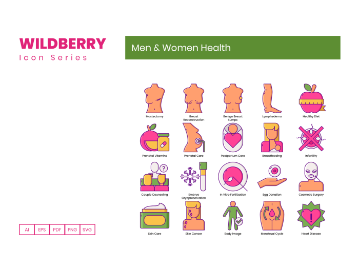 85 Men & Women Health Icons - Wildberry Series - Image 3