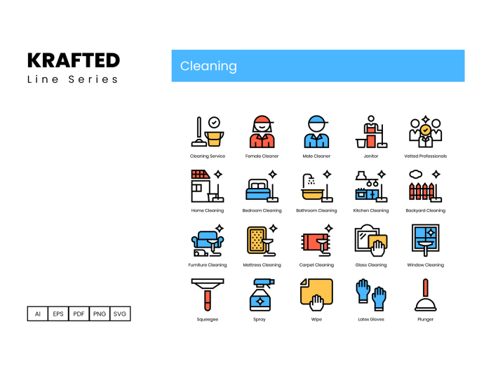 60 Cleaning Icons - Krafted Line Series - Image 1