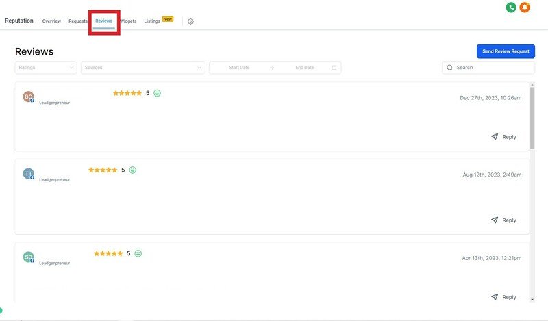 gohighlevel review management