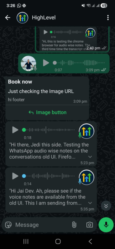 Send native WhatsApp voice notes from GoHighLevel with inline playback and optional transcriptions for customers.