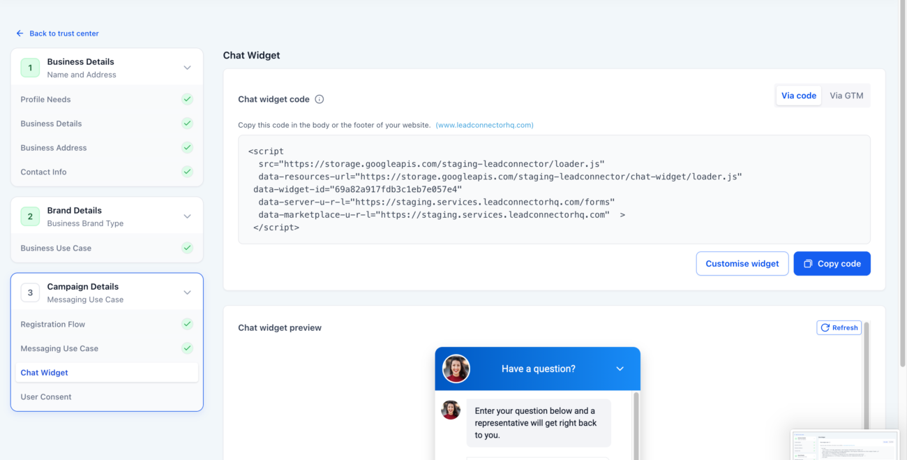 Pre-Built A2P Campaign Widget-First Registration flow 3 Pre-Built A2P Campaign