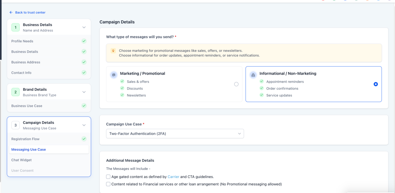 Pre-Built A2P Campaign Widget-First Registration flow 2 Pre-Built A2P Campaign