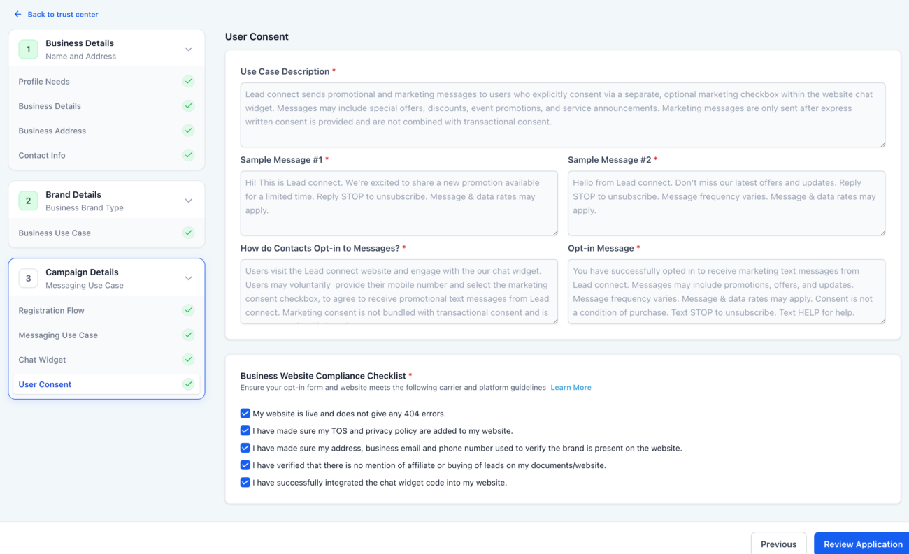 Pre-Built A2P Campaign Widget-First Registration flow 5 Pre-Built A2P Campaign
